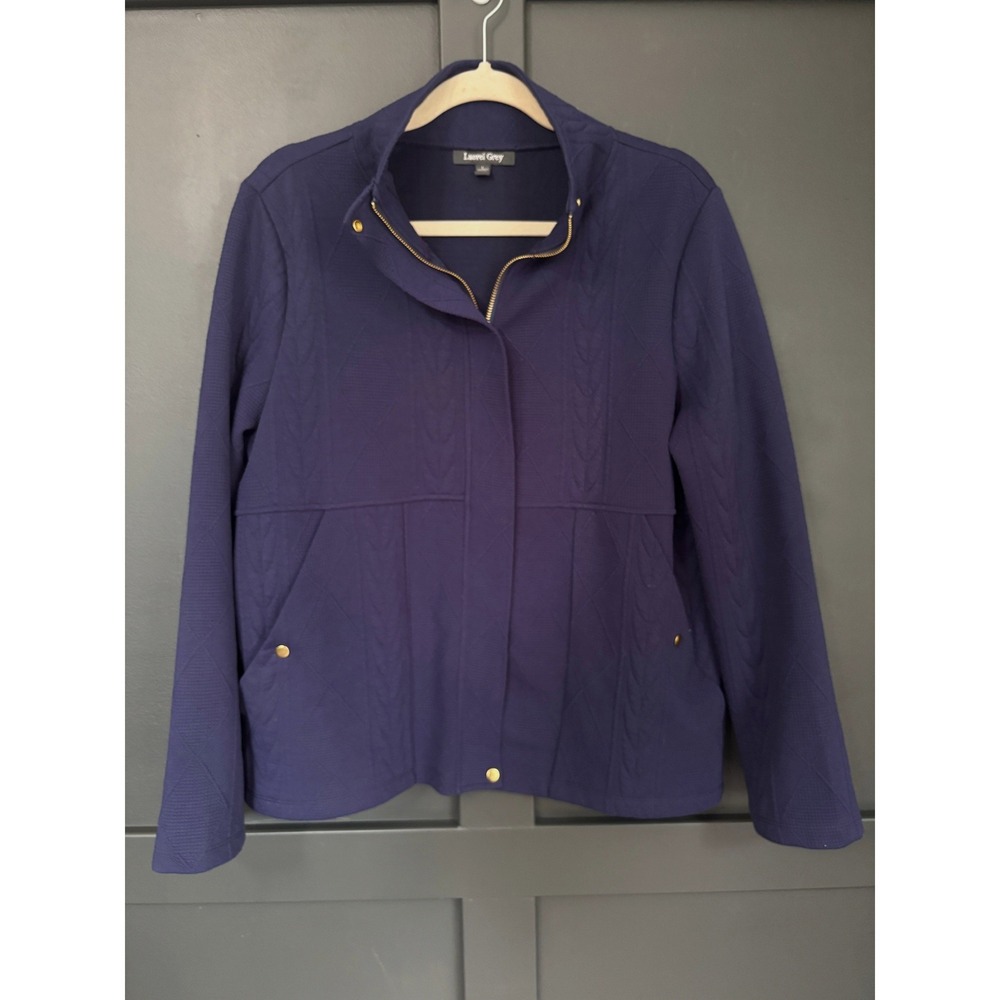 Laurel‎ Grey Textured Zip Jacket Navy Minimalist Quiet Luxury Career L
